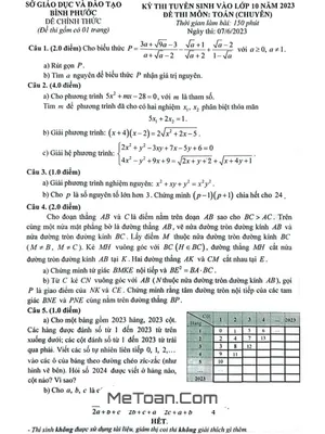 Đề thi Tuyển Sinh Lớp 10 Môn Toán (Chuyên) Năm 2023 - 2024 Sở GD&ĐT Bình Phước