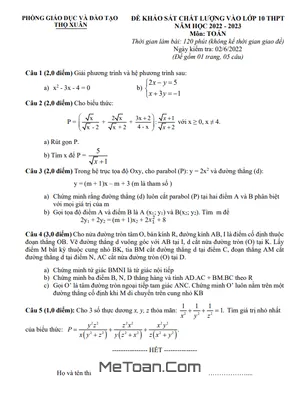 Đề KSCL Toán vào lớp 10 năm 2022 – 2023 phòng GD&ĐT Thọ Xuân – Thanh Hóa