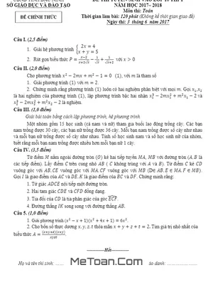 Đề thi tuyển sinh lớp 10 môn Toán Bắc Ninh năm 2017 - 2018 có lời giải