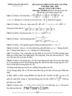 Đề Giao Lưu HSG Toán 9 Năm 2024 - 2025 Phòng GD&ĐT Thọ Xuân - Thanh Hóa