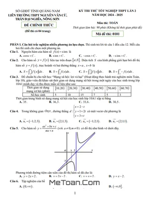 Đề thi thử TN THPT 2025 môn Toán lần 2 liên trường THPT – Quảng Nam