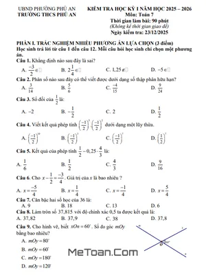 Đề Thi Học Kỳ 1 Toán 7 Trường THCS Phú An (TP.HCM) Năm 2025-2026 - Có Đáp Án