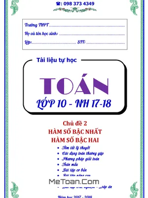 Chuyên Đề Hàm Số Bậc Nhất và Hàm Số Bậc Hai - Trần Quốc Nghĩa