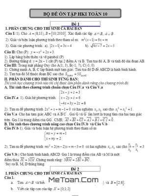 Tuyển Tập 35 Đề Thi Học Kì 1 Lớp 10 Môn Toán Có Đáp Án