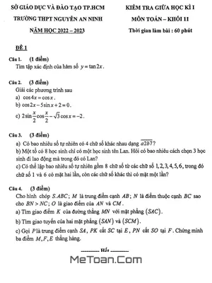Đề Thi Giữa Học Kì 1 Toán 11 Năm 2022 - 2023 Trường THPT Nguyễn An Ninh - TP HCM