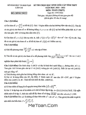 Đề thi HSG Toán THPT cấp tỉnh năm 2021 - 2022 sở GD&ĐT Lào Cai