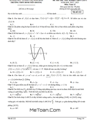 Đề thi thử Toán tốt nghiệp THPT 2023 lần 1 trường Đinh Tiên Hoàng – Ninh Bình