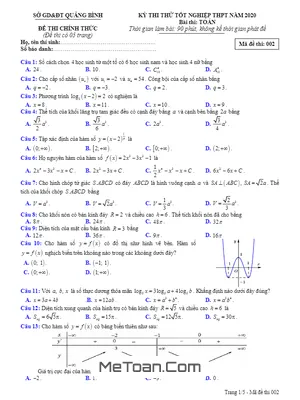 Đề thi thử tốt nghiệp THPT 2020 môn Toán sở GD&ĐT Quảng Bình