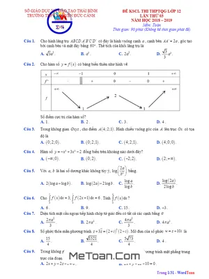 Đề thi thử Toán THPTQG 2019 lần 3 trường Nguyễn Đức Cảnh – Thái Bình