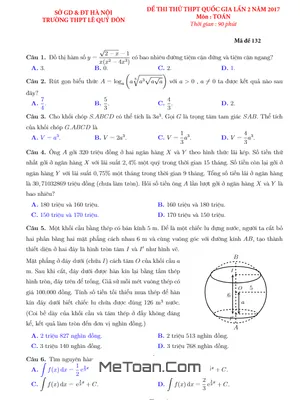 Đề thi thử THPT Quốc gia 2017 môn Toán trường THPT Lê Quý Đôn – Hà Nội lần 2