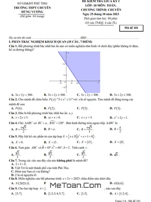 Đề Thi Giữa Kỳ 1 Toán 10 Chuyên Trường THPT Chuyên Hùng Vương - Phú Thọ Năm Học 2023 - 2024