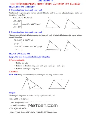 Trường Hợp Bằng Nhau Thứ Hai Và Thứ Ba Của Tam Giác Lớp 7 - Bài Tập & Lời Giải