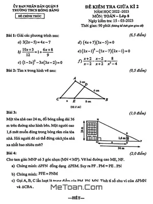 Đề Thi Giữa Kì 2 Toán 8 Năm 2022-2023 Trường THCS Hồng Bàng - TP.HCM