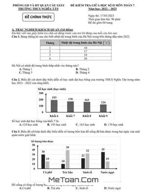 Đề thi giữa kì 2 Toán 7 năm 2022 - 2023 trường THCS Nghĩa Tân - Hà Nội