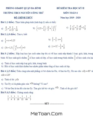 Đề thi học kì 2 môn Toán lớp 6 năm 2019 - 2020 trường THCS Nguyễn Công Trứ - Hà Nội