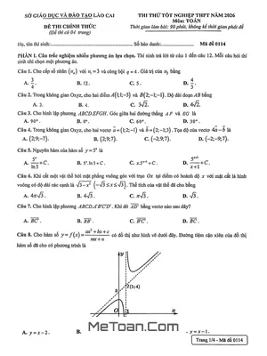 Đề Thi Thử Tốt Nghiệp THPT 2026 Môn Toán Tỉnh Lào Cai - Chuẩn Bị Toàn Diện