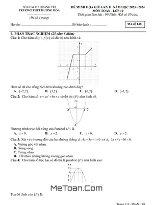 Đề Minh Họa Giữa Kỳ 2 Toán 10 Năm 2023 - 2024 Trường THPT Hướng Hóa - Quảng Trị