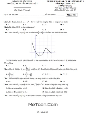 Đề khảo sát lần 1 Toán 12 năm 2022 – 2023 trường THPT Yên Phong 2 – Bắc Ninh