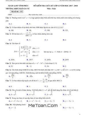 Đề thi giữa kỳ Toán 12 năm 2017-2018 trường THPT Ngô Gia Tự - Vĩnh Phúc có đáp án
