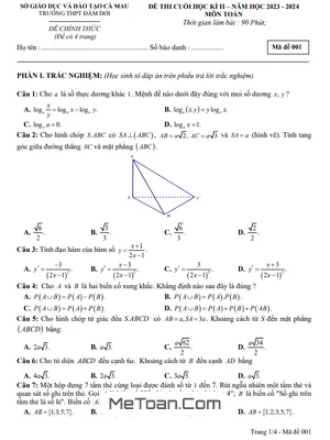 Đề thi cuối kì 2 Toán 11 năm 2023 - 2024 trường THPT Đầm Dơi - Cà Mau