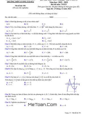 Đề thi thử Toán TN THPT 2023 lần 2 trường THPT Lương Tài 2 – Bắc Ninh