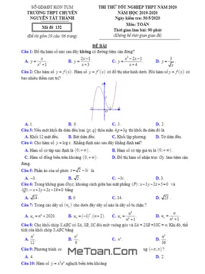 Đề thi thử tốt nghiệp THPT 2020 môn Toán trường chuyên Nguyễn Tất Thành – Kon Tum