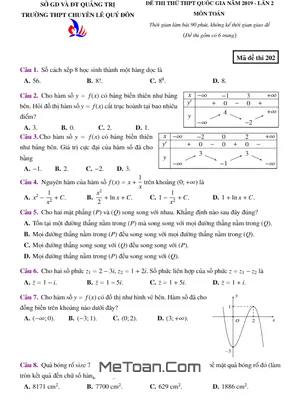 Đề thi thử Toán THPT QG 2019 lần 2 trường chuyên Lê Quý Đôn – Quảng Trị