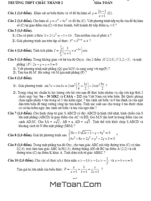 Đề thi thử THPT Quốc gia 2016 môn Toán trường Châu Thành 2 - Đồng Tháp lần 3 (Có đáp án)
