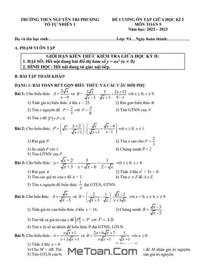 Đề Cương Ôn Tập Giữa Kì 2 Toán 9 Năm 2022 - 2023 Trường THCS Nguyễn Tri Phương - Hà Nội