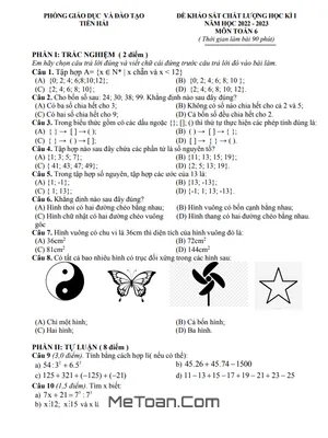 Đề thi học kỳ 1 Toán lớp 6 năm 2022 - 2023 phòng GD&ĐT Tiền Hải - Thái Bình