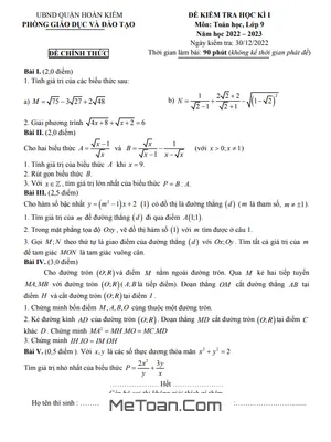 Đề thi học kì 1 Toán 9 năm 2022 - 2023 phòng GD&ĐT Hoàn Kiếm - Hà Nội