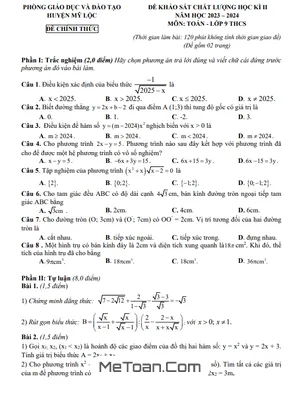Đề Thi Học Kì 2 Toán 9 Năm 2023 - 2024 Phòng GD&ĐT Mỹ Lộc - Nam Định