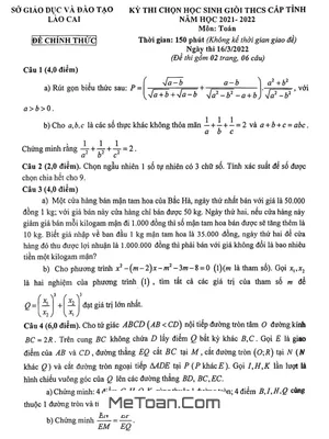 Đề thi HSG Toán THCS cấp tỉnh năm 2021-2022 Sở GD&ĐT Lào Cai