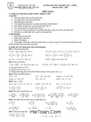 Ôn Tập Học Kì 1 Toán 8 Năm 2024 - 2025 Trường THCS Chu Văn An - Hà Nội