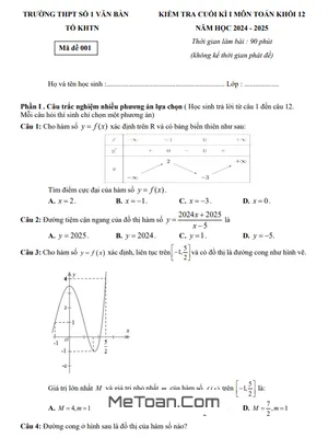 Đề Thi Cuối Kì 1 Toán 12 Năm 2024 - 2025 Trường THPT Văn Bàn 1 - Lào Cai