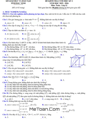 Đề kiểm tra học kỳ 1 Toán 11 năm 2025 – 2026 Sở GD&ĐT Bắc Ninh