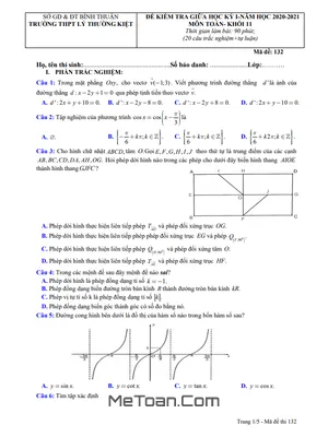 Đề thi giữa kì 1 Toán 11 năm 2020 - 2021 trường THPT Lý Thường Kiệt - Bình Thuận