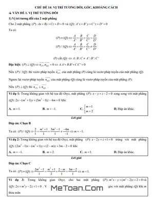 Trắc nghiệm Vị trí Tương đối, Góc và Khoảng cách trong Không gian - Lớp 12