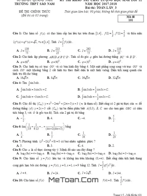 Đề KSCL Toán 12 năm 2017 - 2018 trường Sào Nam - Quảng Nam lần 3