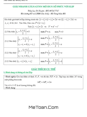 Giải Nhanh GTLN - GTNN Mô Đun Số Phức Với Elip Và Không Elip