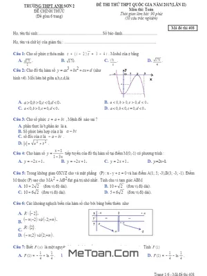 Đề thi thử THPT Quốc gia 2017 môn Toán trường THPT Anh Sơn 2 – Nghệ An lần 2