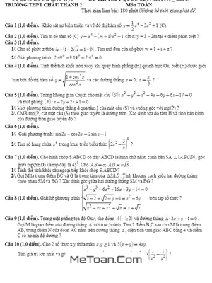 Đề Thi Thử Quốc Gia 2016 Môn Toán Trường Châu Thành 2 - Đồng Tháp Lần 2