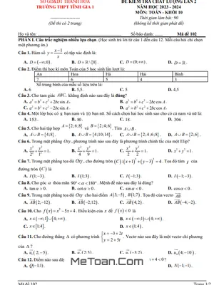 Đề kiểm tra lần 2 Toán 10 năm 2023 - 2024 trường THPT Tĩnh Gia 1 - Thanh Hóa
