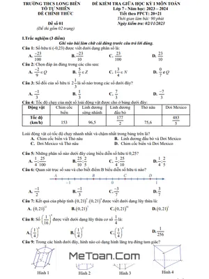 Đề giữa học kỳ 1 Toán 7 năm 2023 – 2024 trường THCS Long Biên – Hà Nội