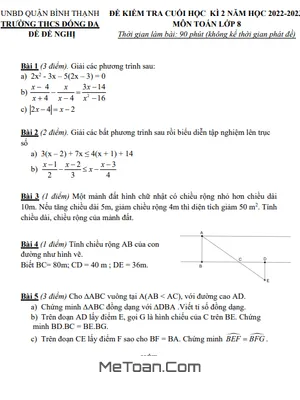 Đề Nghị Kiểm Tra Cuối Kì 2 Toán 8 Năm 2022 - 2023 Trường THCS Đống Đa - TP HCM