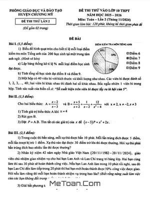 Đề thi thử Toán vào 10 lần 2 năm 2025 - 2026 phòng GD&ĐT Chương Mỹ - Hà Nội