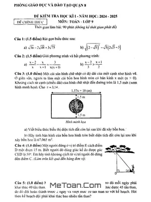 Đề học kì 1 Toán 9 năm 2024 - 2025 phòng GD&ĐT Quận 8 - TP HCM