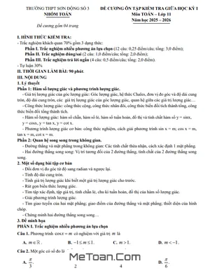 Đề Cương Ôn Tập Giữa Học Kỳ 1 Môn Toán 11 (2025 – 2026) – Chi Tiết Kiến Thức THPT Sơn Động 3, Bắc Ninh