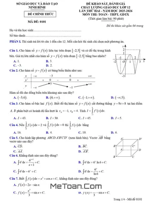Đề Khảo Sát Toán 12 Lần 2 Năm 2025-2026 Sở GD&ĐT Ninh Bình