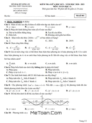 Đề thi giữa kì 1 Toán 11 năm 2020 - 2021 trường THPT Thạnh Hóa - Long An